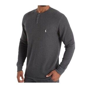 Polo Ralph Lauren Shirt Mens XL Gray Henley Thermal Waffle Long Sleeve Pony